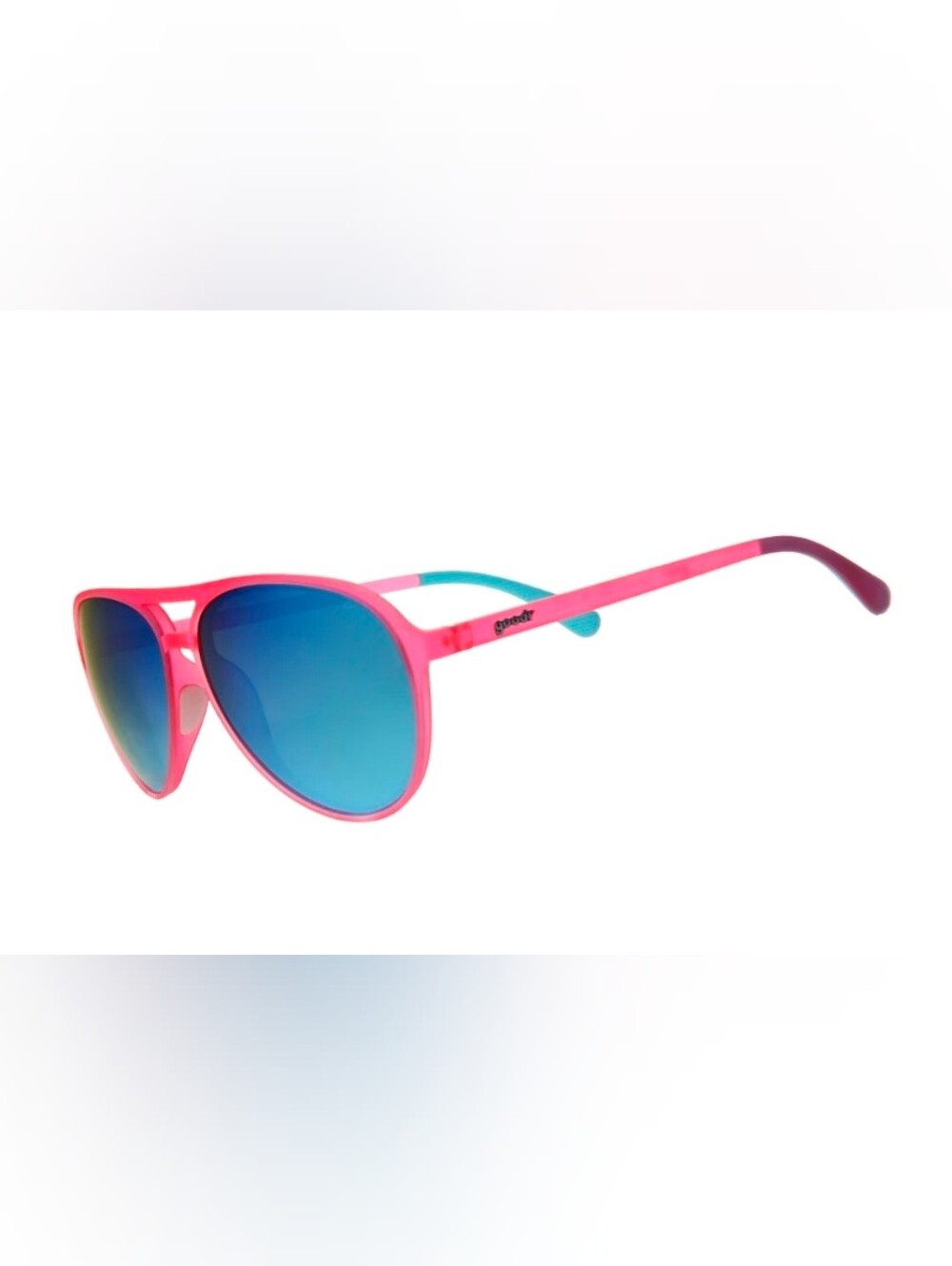 NEW Good Mach G Carl Is My Co-Pilot Pink Aviator Sunglasses Blue Mirrored Lens